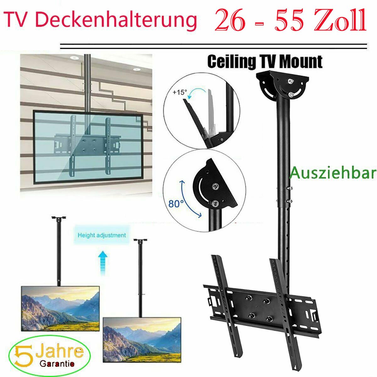 TV Deckenhalterung für 26 - 60 zoll Fernseher Halterung Schwenkbar