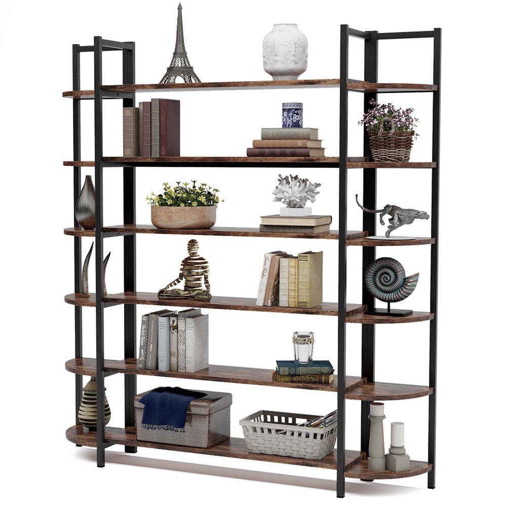 6 Shelf Triple Wide Wood Bookcase 70"H Black Display Shelves Large Storage Space eBay