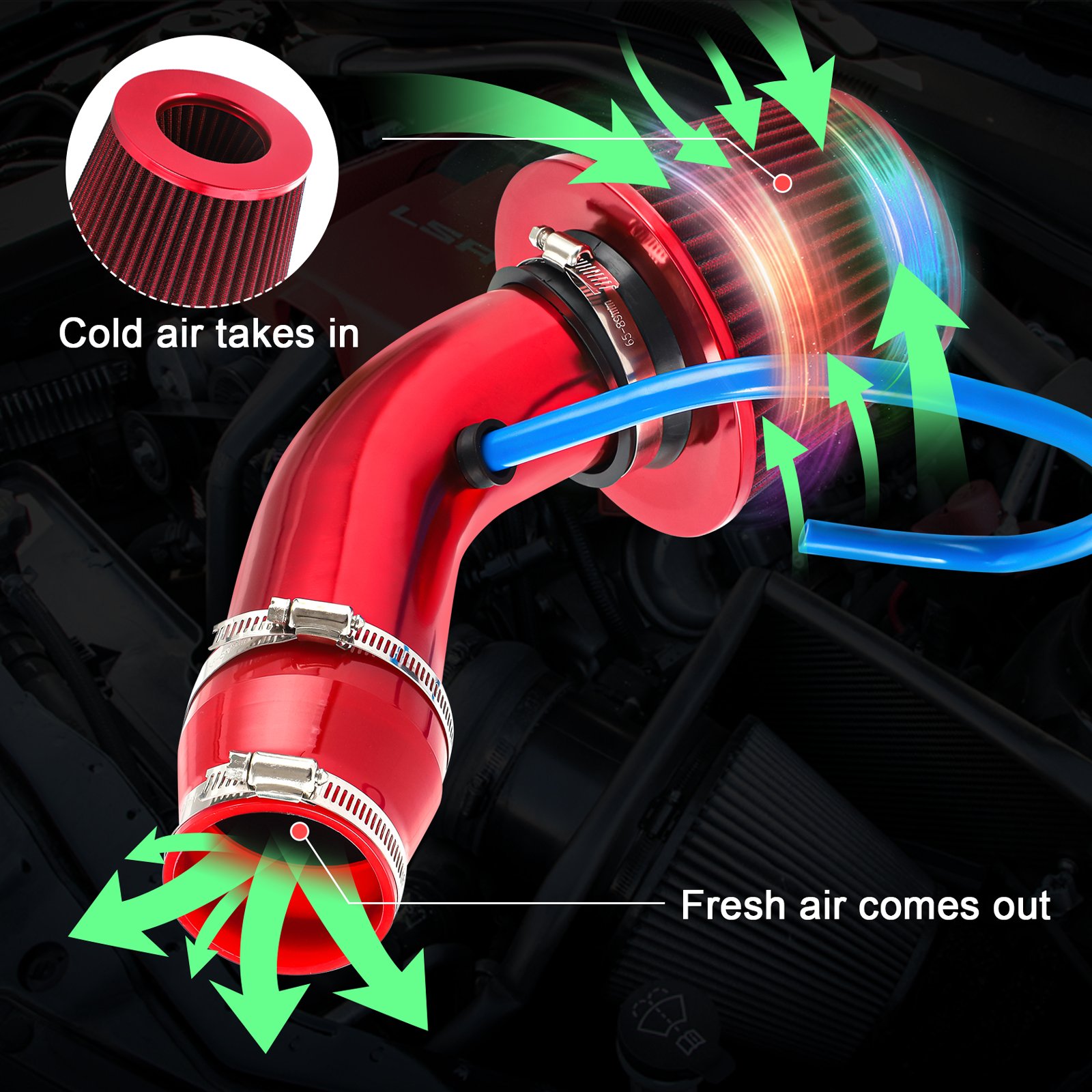 Air Intake Filter Kit 76mm/3inch Cold Air Universal Car Intake Pipe Carbon Fiber with Intake Hose High Flow – buy at low prices in the online store